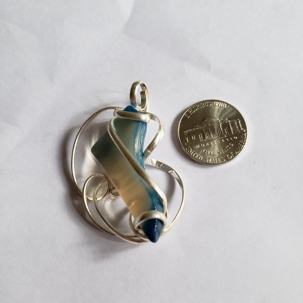 Precious Stone Necklace Pendant with Metal Swirls